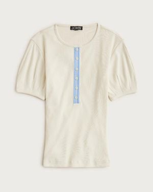 J.Crew Perfect Rib Puff-Sleeve Henley Shirt - Natural