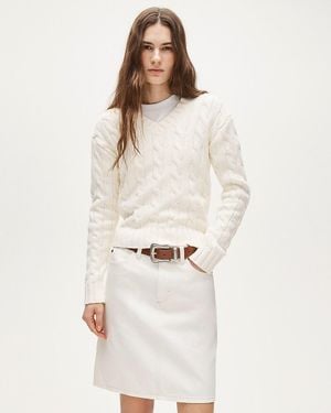J.Crew Cable-Knit High V-Neck Sweater - White
