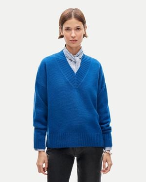 J.Crew Oversized Cashmere V-Neck Sweater - Blue
