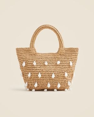 J.Crew Handknotted Top-Handle Straw Bag With Baroque Pearls - Natural