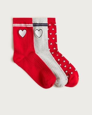 J.Crew Heart Bootie Socks Three-Pack - Red