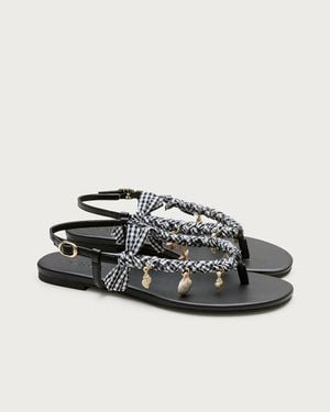 J.Crew Audrey Charm Slingback Sandals With Gingham Ribbon - Black