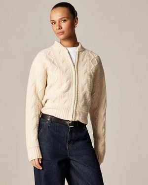 J.Crew Wool Cable-Knit Bomber Jacket - Natural