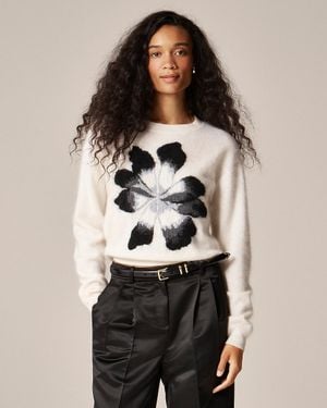 J.Crew Brushed Cashmere Crewneck Sweater With Intarsia Floral - Natural