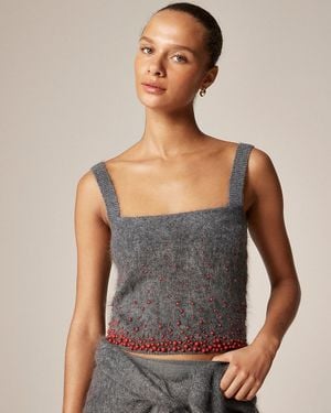 J.Crew Brushed Cashmere Tank Top With Beaded Embellishments - Gray