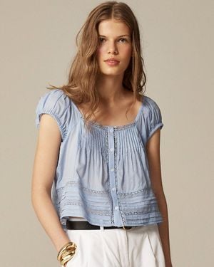 J.Crew Cap-Sleeve Lace-Trim Top - Blue