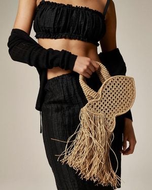 J.Crew Handknotted Raffia Fish Bag With Straw Fringe - Black