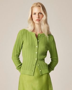 J.Crew Cable-Knit Crewneck Cardigan - Green