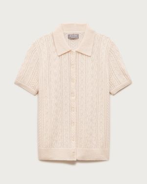 J.Crew Cashmere Pointelle Button-Up Short-Sleeve Cardigan - Natural