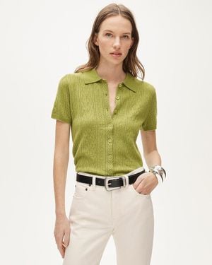 J.Crew Cashmere Pointelle Button-Up Short-Sleeve Cardigan - Green