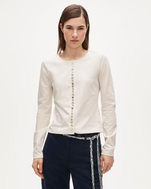 J.Crew Boyfriend Jersey Cardigan With Pearl Shell Buttons - White