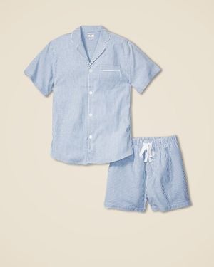 J.Crew Petite Plume Seersucker Short Set - Blue
