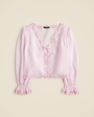 J.Crew Scallop-Trim Tie-Front Top - Pink