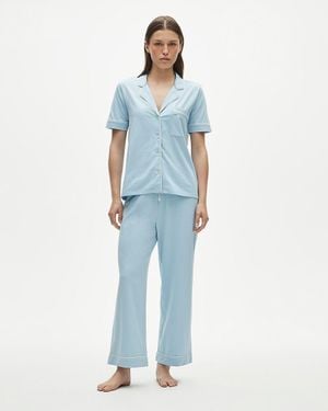 J.Crew Dreamy Cotton-Blend Short-Sleeve Pajama Pant Set - Blue