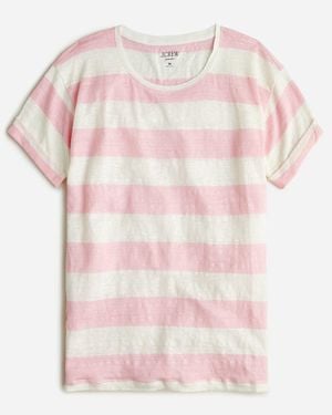 J.Crew Linen Roll-Cuff Crewneck T-Shirt - Pink
