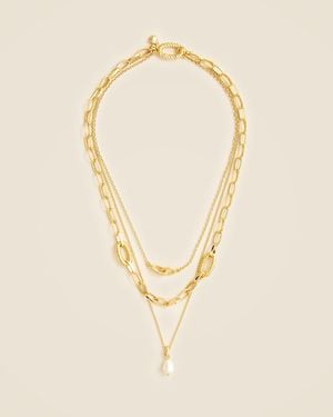 J.Crew Chainlink Necklaces Set-Of-Three With Pearls - Natural