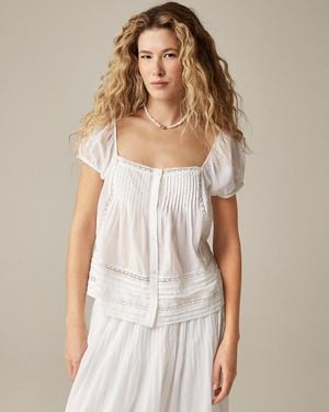 J.Crew Cap-Sleeve Lace-Trim Top - White