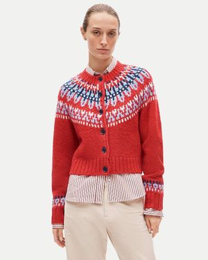 J.Crew Fair Isle Crewneck Cardigan - Red