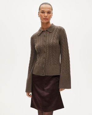 J.Crew Collection Cashmere Twisted Cable-Knit Cardigan - Brown
