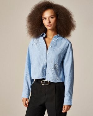 J.Crew Étienne Cropped Button-Up Shirt With Embellishments - Blue