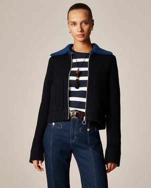 J.Crew Colorblock Collared Full-Zip Sweater - Blue