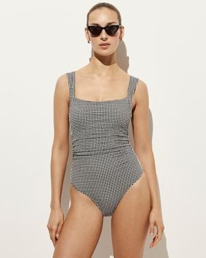 J.Crew Nia Ruched Squareneck One-Piece - Gray