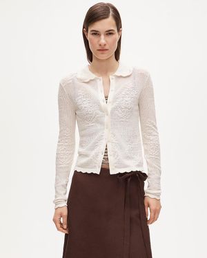 J.Crew Pointelle Floral Cardigan - White