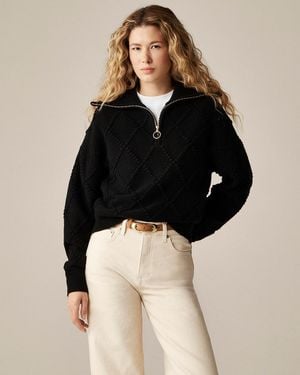 J.Crew Popcorn-Stitch Quarter-Zip Sweater - Black