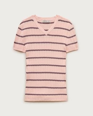 J.Crew High V-Neck Ribbed Pointelle Sweater-Tee - Pink