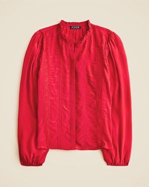 J.Crew Lace-Trim Pintuck Top - Red