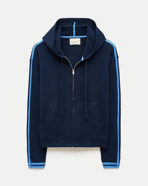 J.Crew Cashmere Full-Zip Hoodie With Tipping - Blue