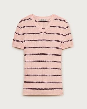 J.Crew High V-Neck Ribbed Pointelle Sweater-Tee - Pink