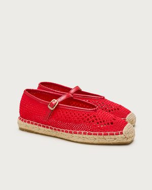 J.Crew Made-In-Spain Sophie Mary Jane Espadrilles With Crochet - Red