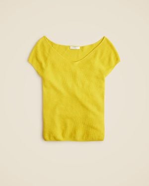 J.Crew Cashmere-Silk Blend Wide V-Neck Sweater T-Shirt - Yellow