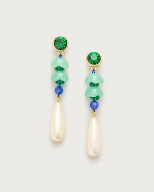 J.Crew Linear Crystal And Pearl Earrings - Green