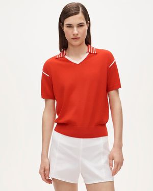 J.Crew Featherweight Cashmere High V-Neck Sweater-Polo - Red