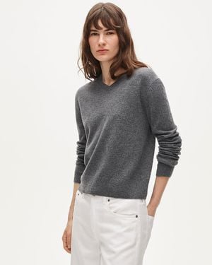 J.Crew Cashmere High V-Neck Sweater - Gray