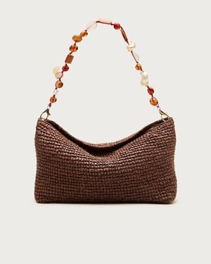 J.Crew Berkeley Small Straw Bag With Beaded Strap - Brown
