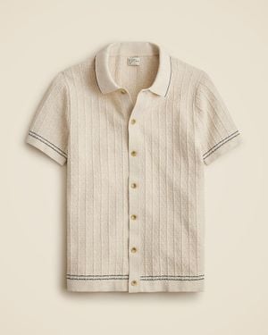 J.Crew Short-Sleeve Cotton Texture-Stitch Polo Cardigan Sweater - Natural
