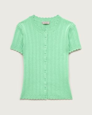 J.Crew Jackie Pointelle Short-Sleeve Cardigan - Green