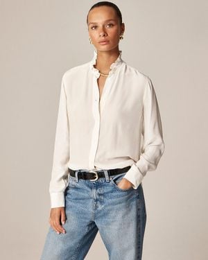 J.Crew Jules Ruffle-Collar Button-Up Shirt - Blue