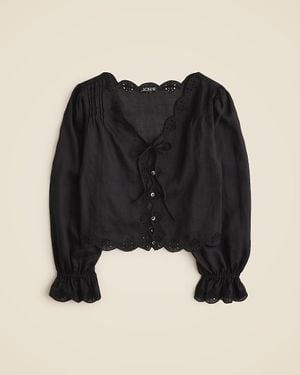 J.Crew Scallop-Trim Tie-Front Top - Black