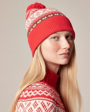 J.Crew Vintage Fair Isle Pom-Pom Beanie - Red