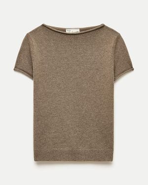 J.Crew Rolled Cashmere Boatneck Sweater-Tee - Natural