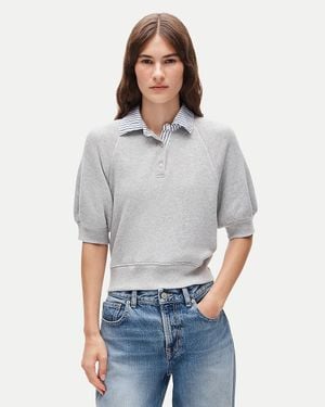 J.Crew Heritage Terry Sweatshirt Polo With Poplin Collar - Gray