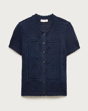 J.Crew Short-Sleeve Crochet Floral Cardigan - Blue
