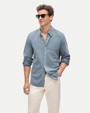 J.Crew Washed Piqué Button-Down Shirt - Blue