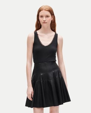 J.Crew Perfect Rib Lace-Trim V-Neck Tank Top - Black