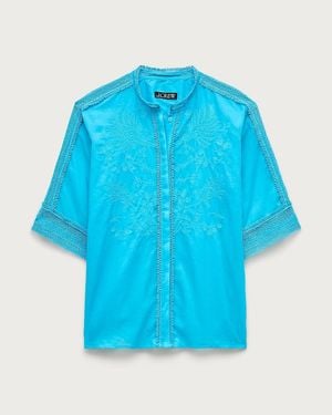 J.Crew Embroidered Lace-Trim Button-Up Shirt - Blue