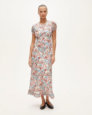 J.Crew Petite V-Neck Ruffle-Hem Midi Dress - White